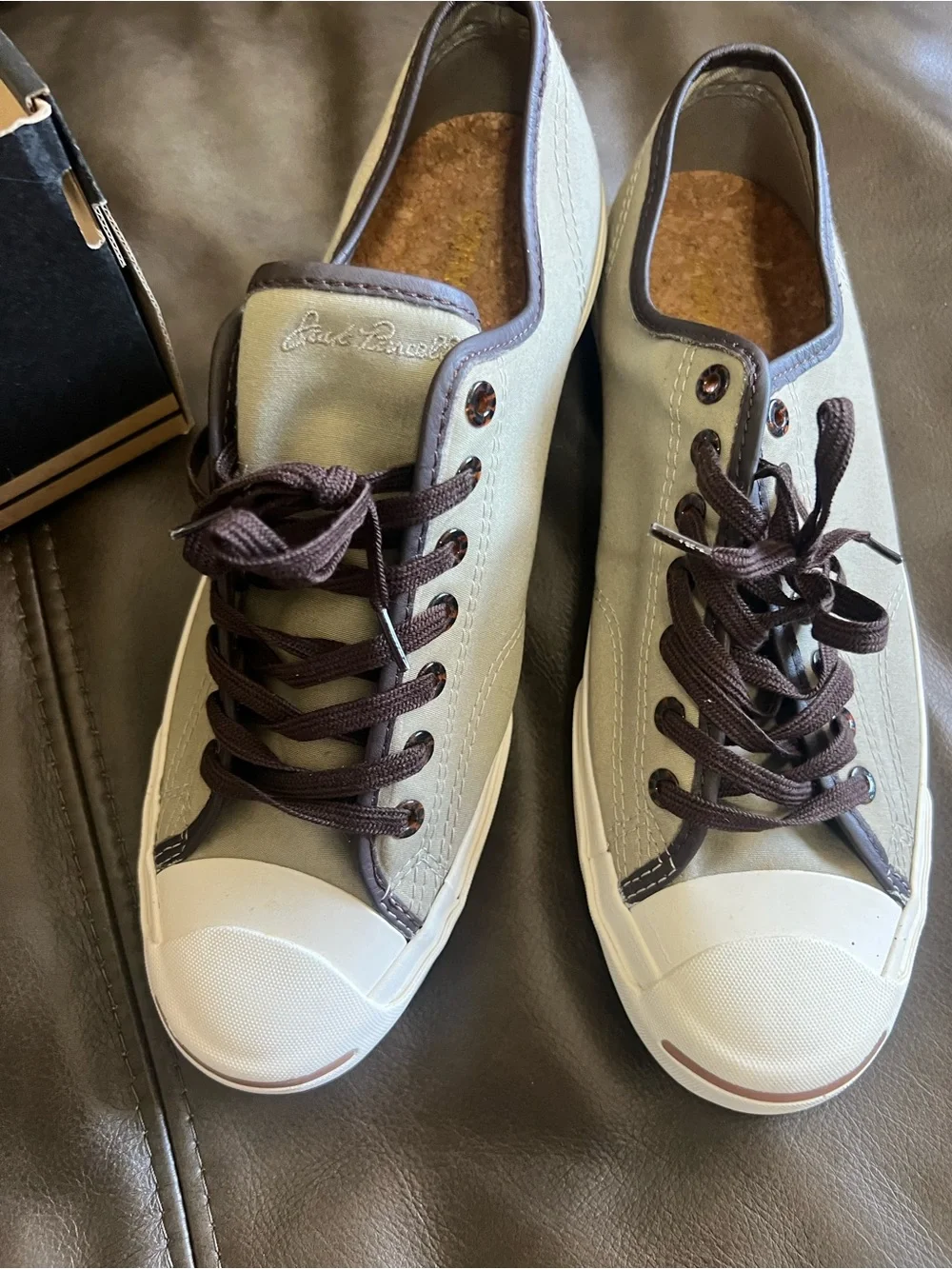Converse Low Top Sneakers in Sage Green with Brown Trim - Picture 6 of 7